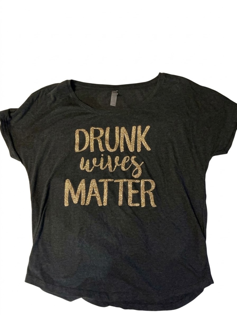 Next Level Apparel Black Short-Sleeve Tee with Gold Glitter Text
